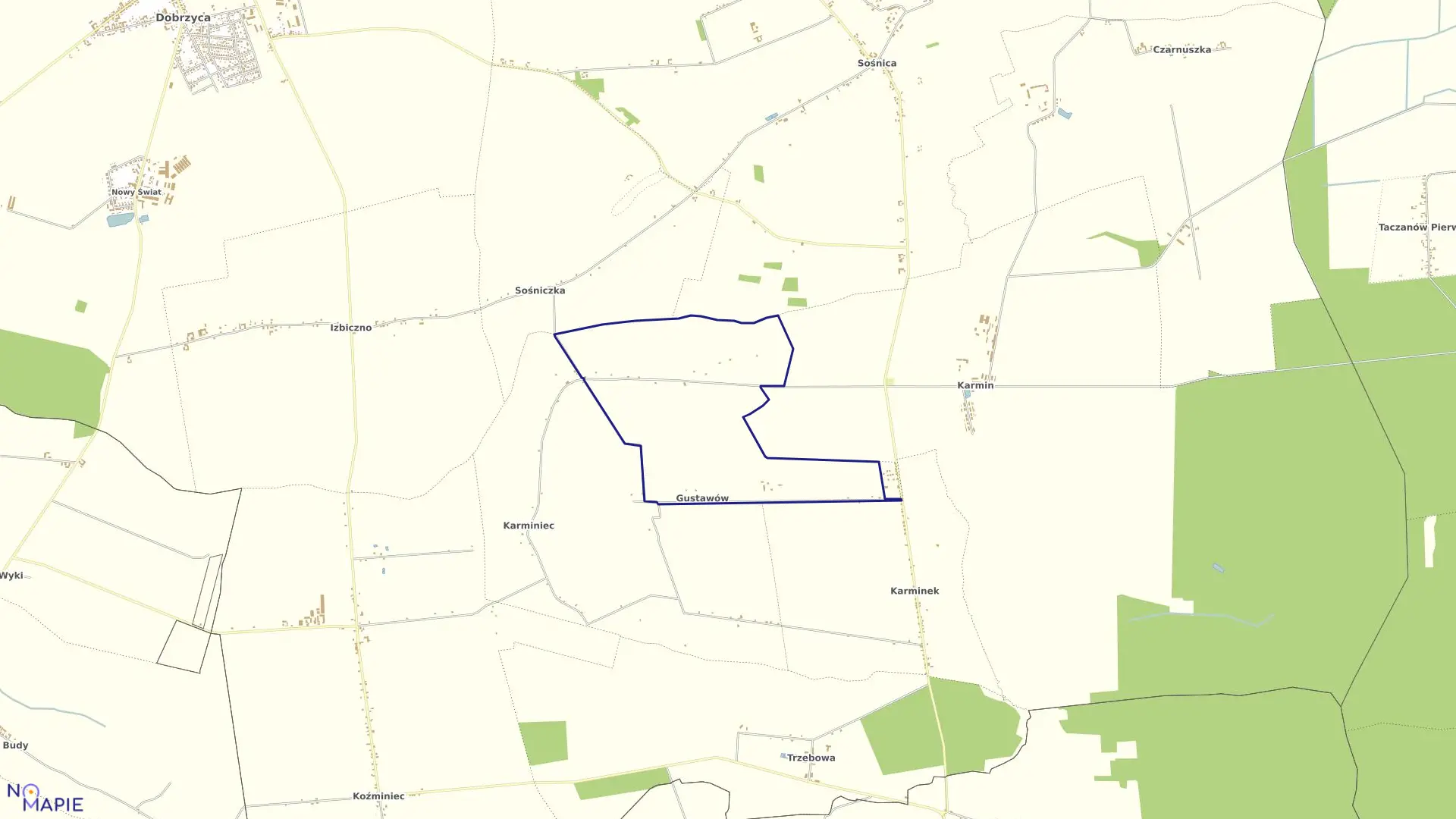 Mapa obrębu GUSTAWÓW w gminie Dobrzyca