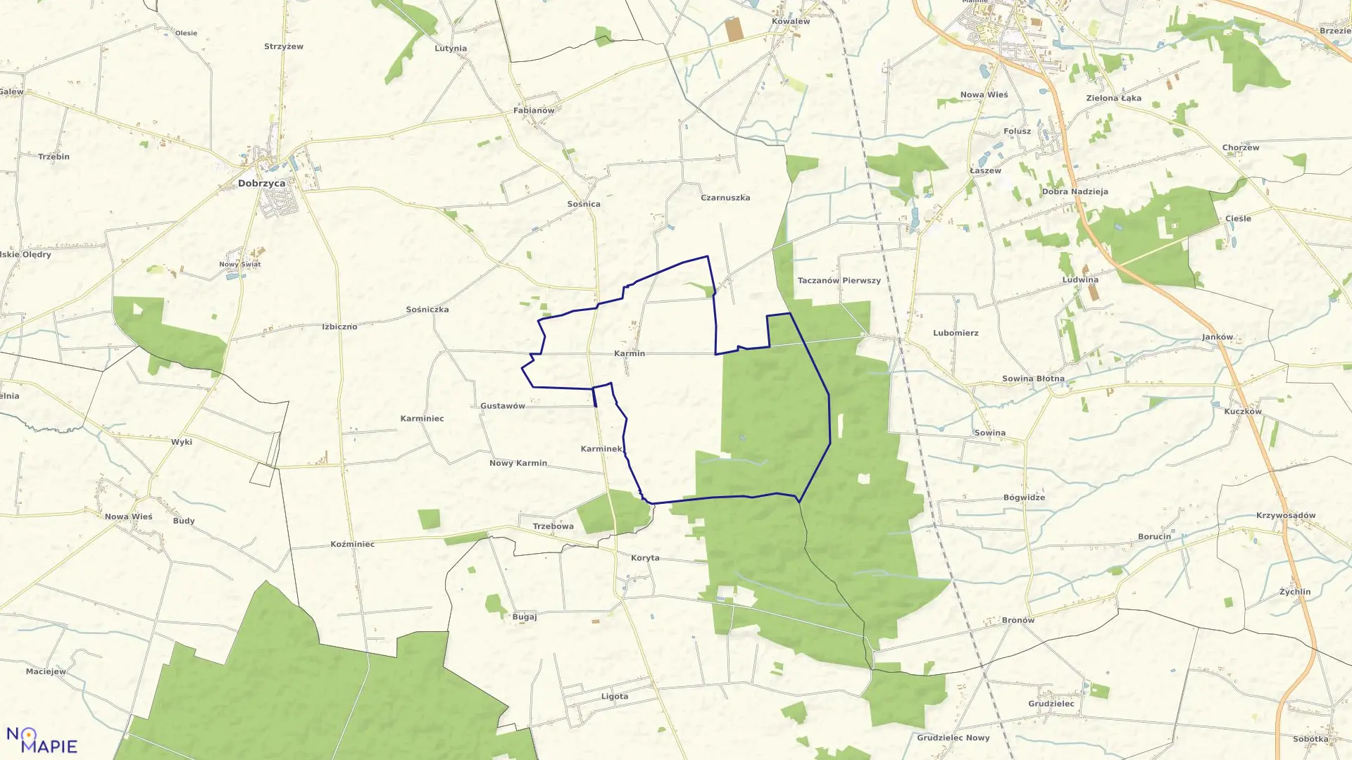 Mapa obrębu KARMIN w gminie Dobrzyca